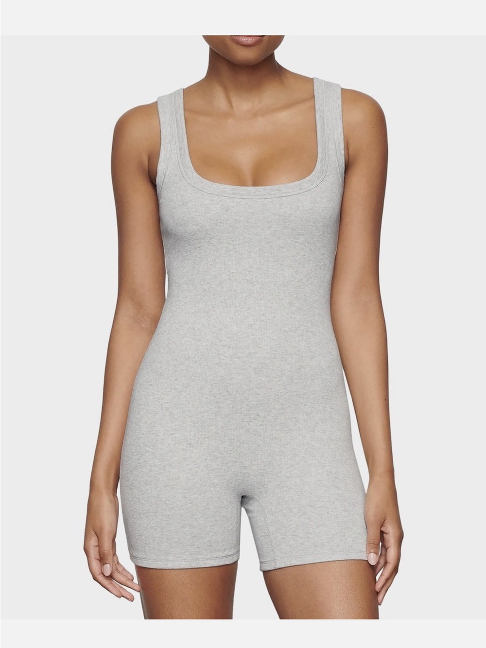 SKIMS Classic Gray Ribbed Stretch Romper Bodysuit